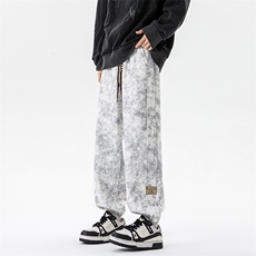 8XL-M痞帅脏脏束脚休闲卫裤男秋冬加绒加厚大码裤子KZ022特价P40，男装休闲裤，电商B312