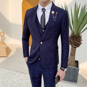 春夏薄款提花西服套装男三件套新郎礼服西装A470-TZ30-P285图片