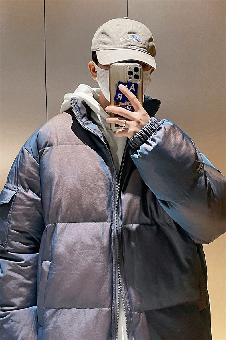M995P100港风外景变色龙反光立领情侣宽松休闲棉衣百搭学生潮,男装棉衣,电商A026-1