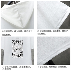 LD54176-P45连帽短袖t恤男大码胖子带帽五分袖中袖展架，男装T恤，电商A040A
