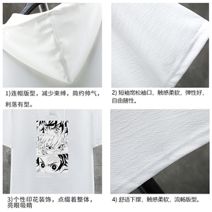 LD54176-P45 连帽短袖t恤男大码胖子带帽五分袖中袖 展架图片