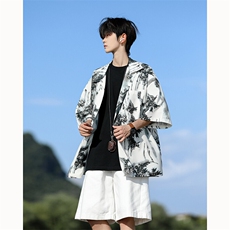 水墨花卉短袖花衬衫冰丝度假痞帅衬衣高级感夏威夷外套DC5015/P35，男装衬衫，电商B238