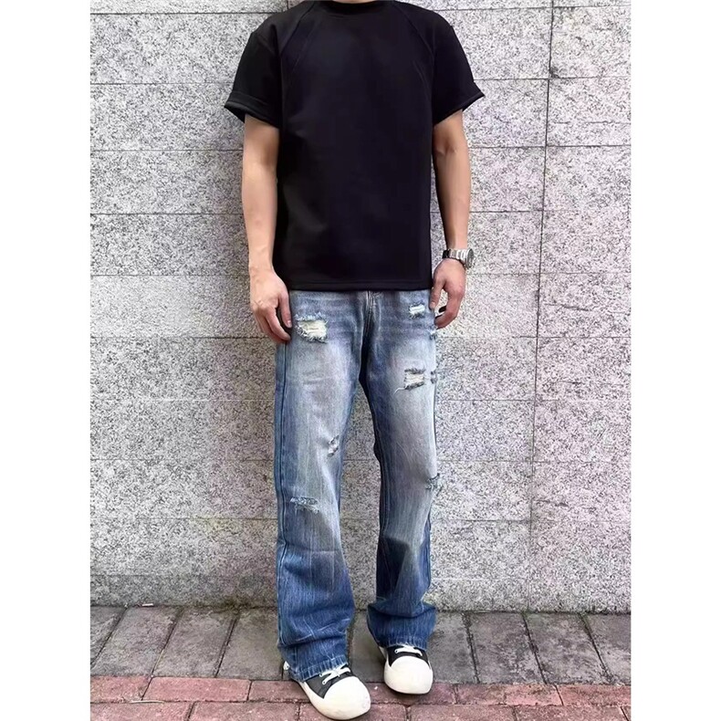 水洗牛仔裤男美式vibe宽松显瘦破洞裤子直筒裤DA777-P43,男装牛仔裤,星座208-5