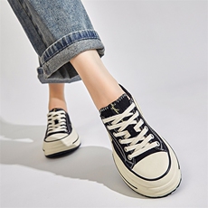 头层羊皮帆布鞋女2023秋季新款女士两穿小白鞋厚底板鞋女休闲女鞋，女鞋帆布鞋，电商A223