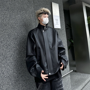 秋冬季短款高级感皮衣外套潮牌宽松立领PU皮夹克外套图片