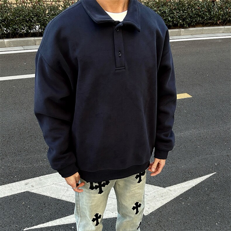 抖音得物高品质二开25秋冬美式高街结构设计POLO翻领卫衣外套W77,男装卫衣,电商A486-1