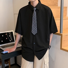 送领带夏季薄款短袖衬衫男港风宽松班服DK学院风衬衣C313/P32，男装T恤，电商D202