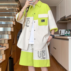 2025新款短袖衬衫套装潮流帅气夏季衬衣短裤套装 A436-T12-P65图片