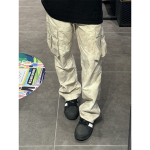 【有货】杏色扎染大口袋速干工装裤美式高街裤子宽松G73LL-特P48图片