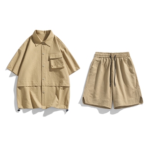 夏季套装男高品潮牌五分袖衬衫大码短裤两件套DSA157-1-C73-P80图片