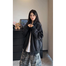 现货26春装美拉德立领飞行夹克纯色复古廓形高街棒球服外套，男装夹克，电商A486
