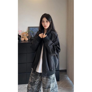 现货 26春装美拉德立领飞行夹克纯色复古廓形高街棒球服外套图片
