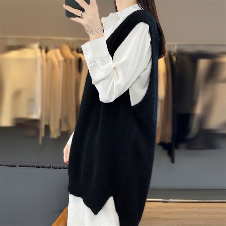 中长款羊毛针织马甲背心女秋冬2024新款100羊毛坎肩毛衣叠穿，女装马甲，美雪羊绒