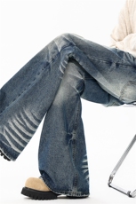 重工猫须磨白水洗做旧牛仔裤190男高个子加长微喇休闲阔腿裤KZ094，男装牛仔裤，电商B312