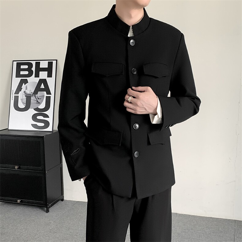 秋冬明星同款中山装男西服男士新中式改良风立领西装修身潮图片