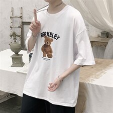 韩系简约小熊印花短袖T恤港风大码宽松男潮517A-1-T915-P28控38，男装T恤，星座517A-1