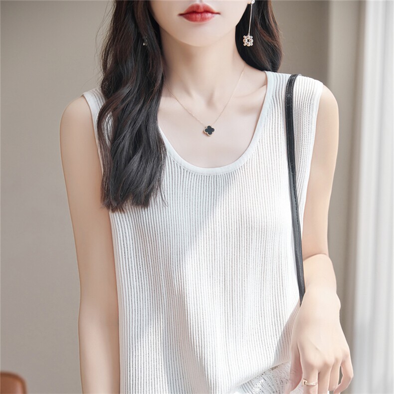 时尚修身显瘦钩花背心吊带女夏季新款无袖针织衫内搭打底上衣,女装背心吊带,暖姿羊绒