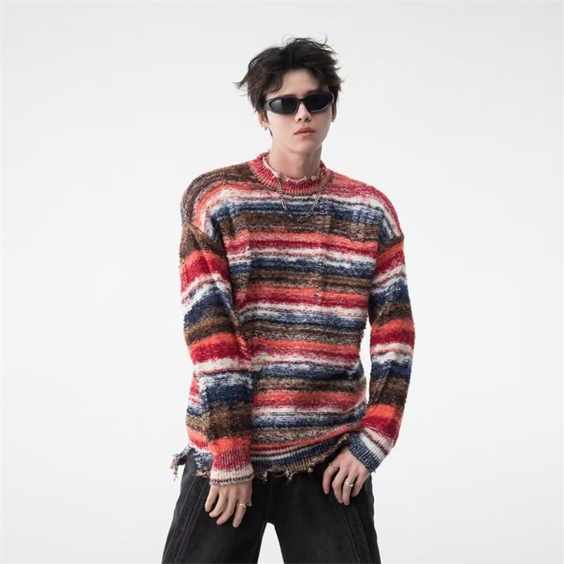 秋季新款慵懒风开衫毛衣条纹设计外套1385-P60,男装针织衫/毛衣,星座910-5
