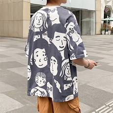 复古印花五分袖男潮流夏季ins潮牌嘻哈学生宽松短袖T恤T140-P25，男装T恤，星座512-2