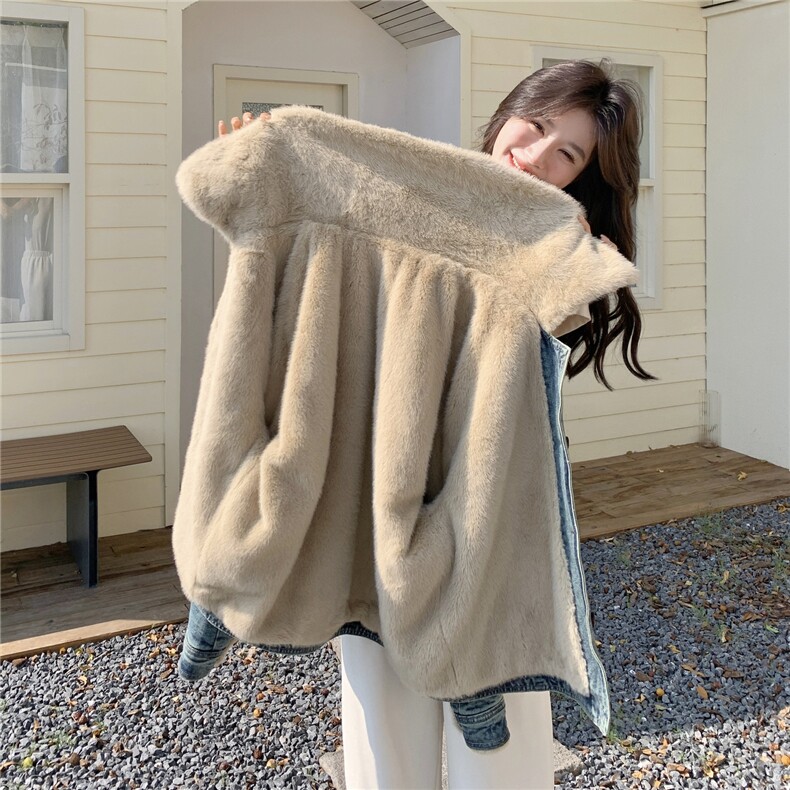 有货两色大翻领内里毛毛牛仔外套2C090-8951-P185-K278,女装棉衣/棉服,2C090