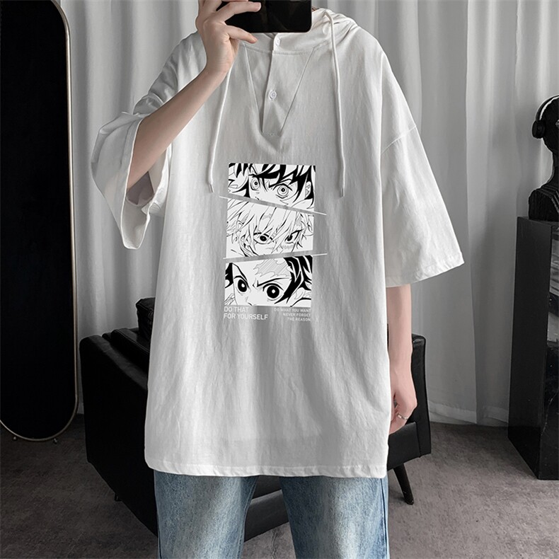 LD54176-P45连帽短袖t恤男大码胖子带帽五分袖中袖,男装T恤,电商A040