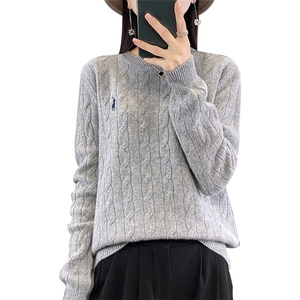 2024秋冬新款羊毛女士圆领扭花羊毛衫图片