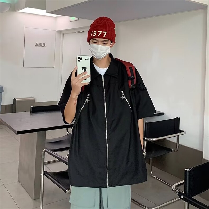 衬衫标准潮潮流原宿慵懒夏季五分袖简约日常青春流行气质,男装衬衫,星座716-3