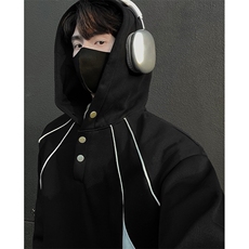 得物品质新款设计反光条纽扣连帽款男士卫衣休闲p70加绒p80，男装卫衣，电商B319