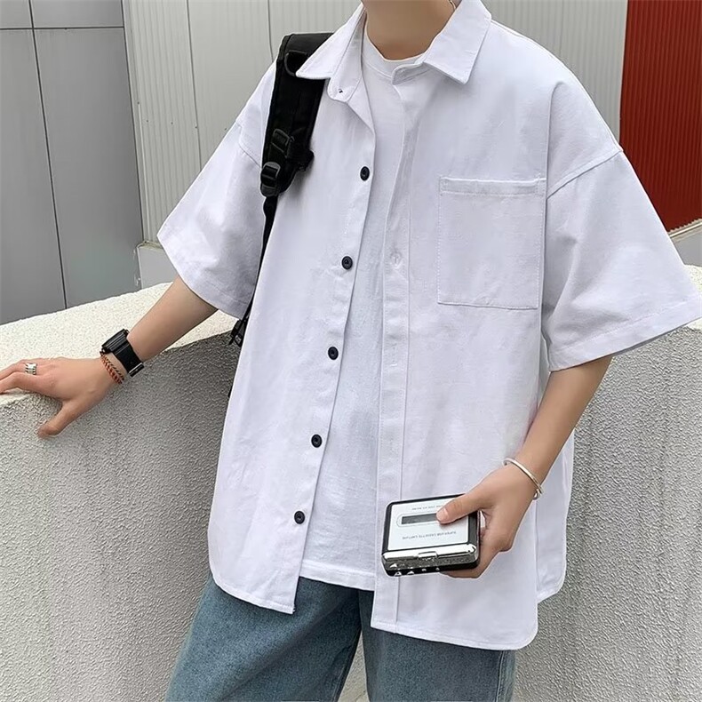 日系五分袖春夏季新款衬衫潮流慵懒男方领宽松型衬衫A605P36,男装衬衫,星座1116-2