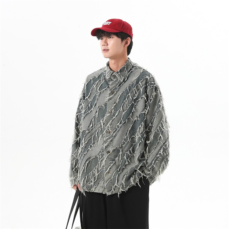 欧美街头高街猫须毛边破坏做旧重工牛仔夹克薄外套男秋JK1082-P70,男装夹克,星座1103-3