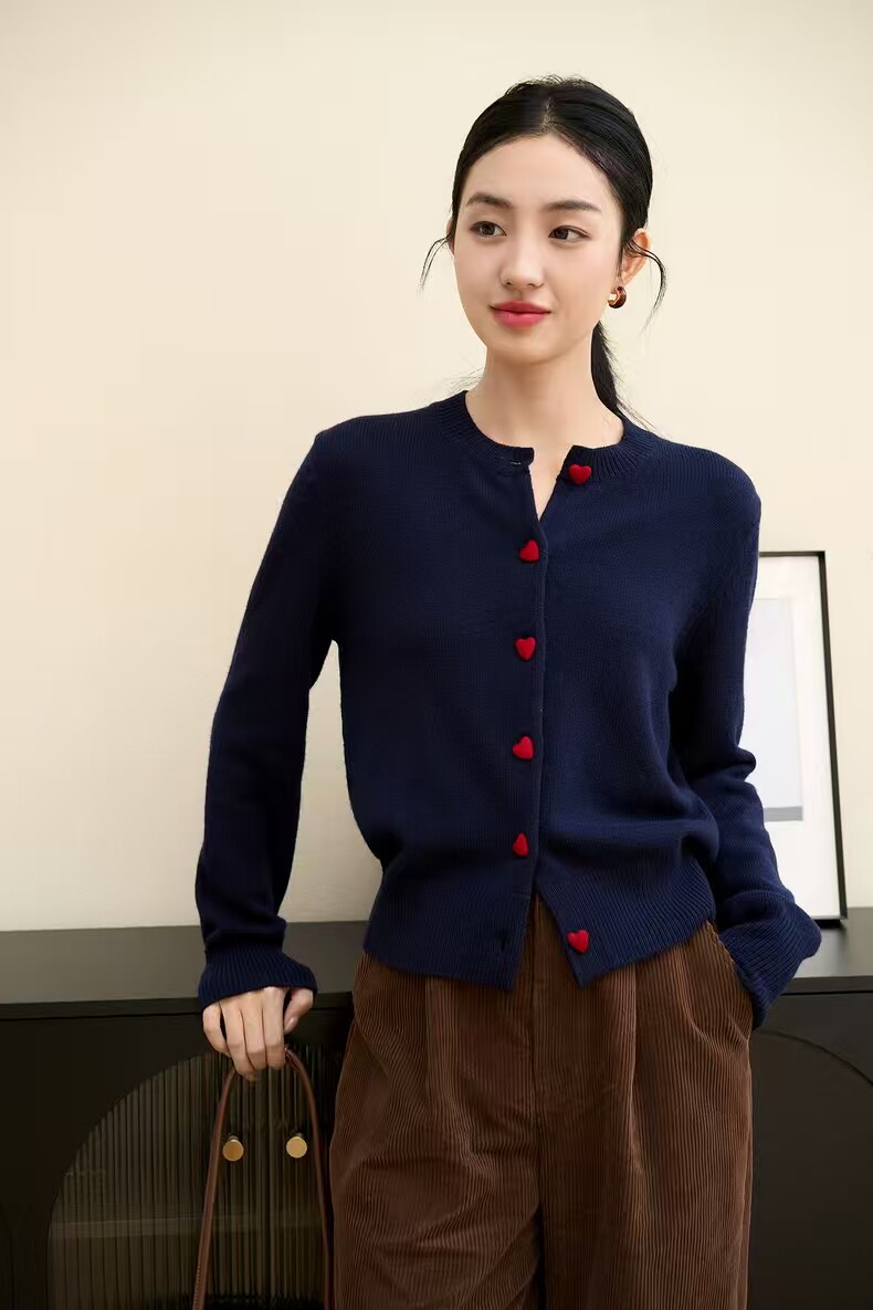 法式miu系开衫100纯棉针织毛衣女2025新款秋冬加厚保暖毛衣外套潮,针织衫/毛衣,初婷羊绒