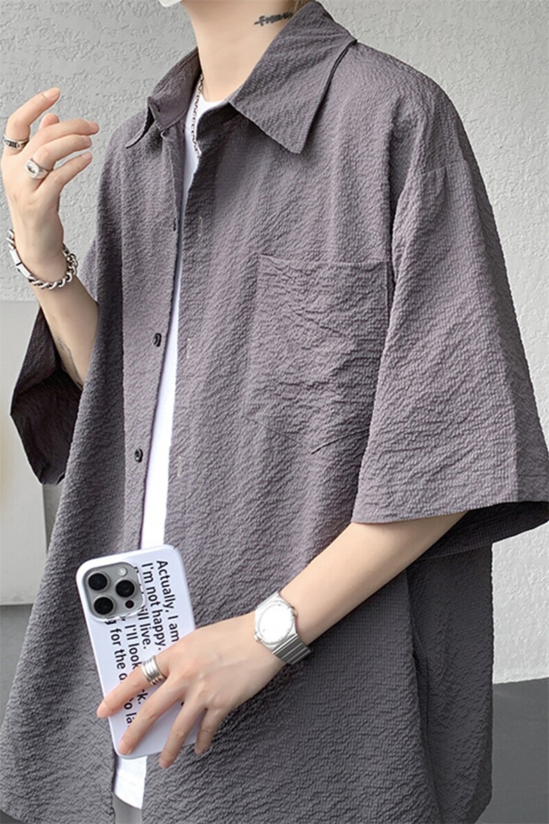 8XL-M泡泡纱盐缩肌理短袖衬衫男夏季冰丝外套防晒衬衣DC28011P36,男装衬衫,电商B312