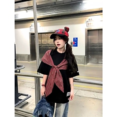 网图有货美式复古蝴蝶结格子绑带短袖T恤男女情侣上衣A633-P38，男装T恤，星座1505