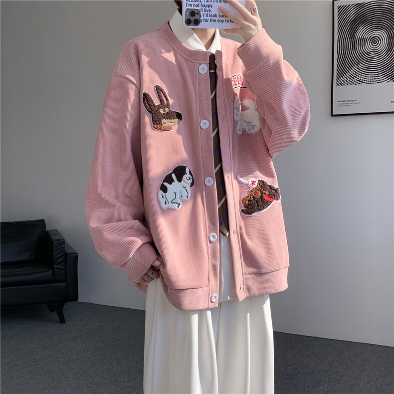WY10198-特P55 控98春款高级感开衫亨利领刺绣贴标上衣卫衣大码男图片