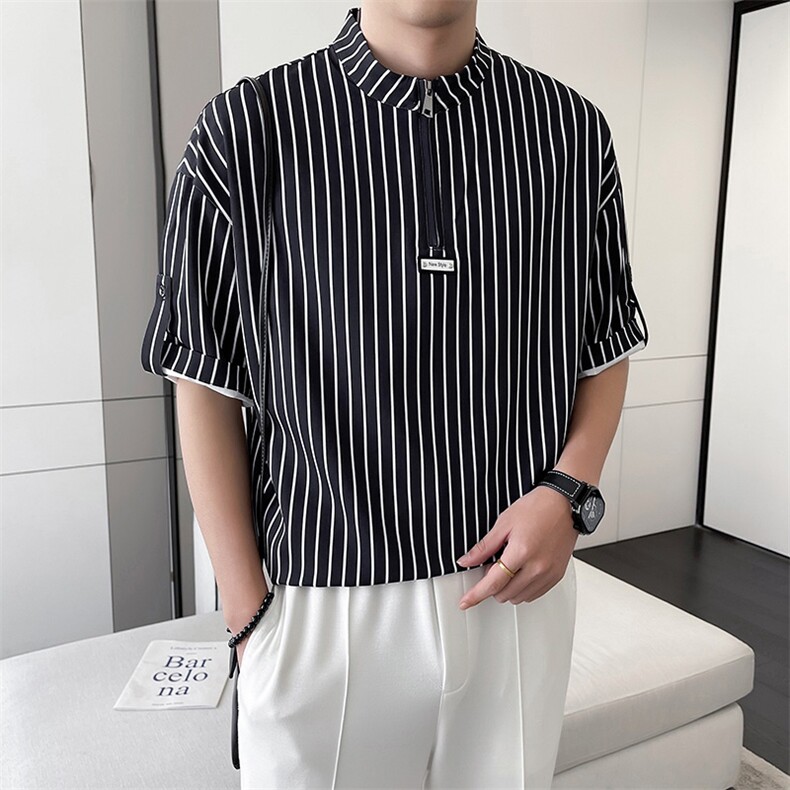 轻熟风~2026夏季新款条纹中袖T恤衫V5013/P50,男装T恤,电商B331