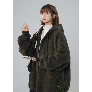 2025冬季 休闲纯色羊羔毛开衫连帽外套棉服M2068/P88控128-100涤图片