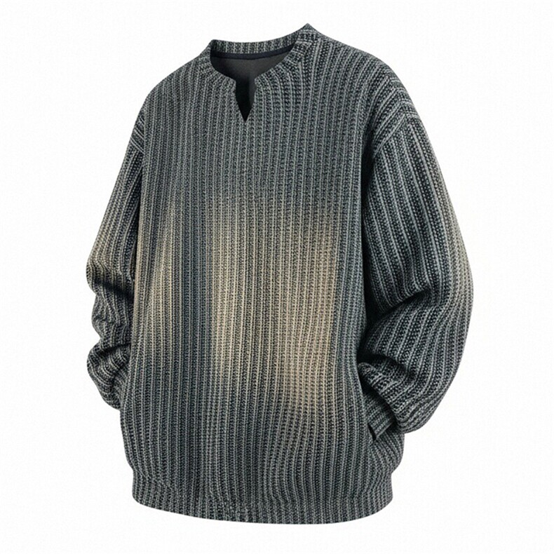 美式高街千鸟格子长袖T恤男女亨利V领英伦雅痞休闲宽松长袖打底衫，男装T恤，电商A443