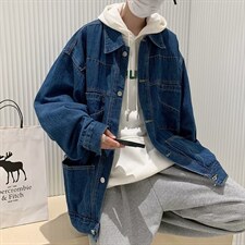 复古深蓝牛仔外套男宽松韩版春秋潮牌ins夹克牛仔衣秋装GW102P65，男装夹克，星座1116-2