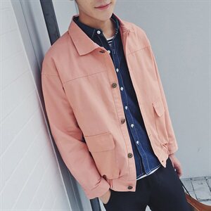 204-JK01-P45茄克衫2021春秋 纯色落肩夹克 百搭外套跑量白xc日系图片