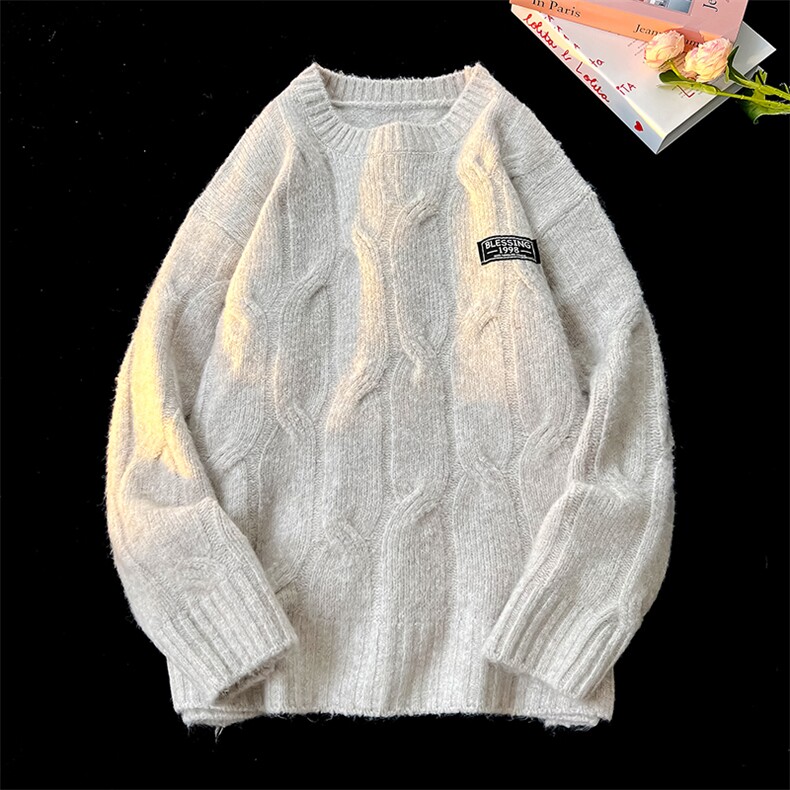 8XL-M圆领毛衣男秋冬慵懒风宽松情侣装麻花针织羊毛衫MY19004P68图片