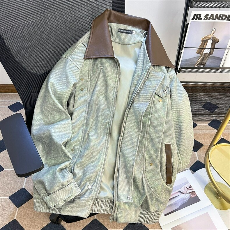 灯芯绒复古潮牌pu皮翻领夹克男女美式街头古着感情侣外套,男装夹克,星座410-6（原星座1304-1）