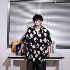 韩系设计感痞帅花衬衫男短袖夏季上衣潮流高级感薄款五分中袖衬衣，男装T恤，星座506A