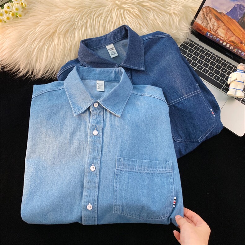 港风潮休闲时尚牛仔长袖衬衫衬衣228-1-K2462-P45，男装衬衫，星座228-1