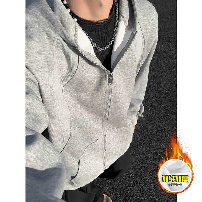 480G重磅加绒硬挺boxy男女秋冬美式高街结构双拉链卫衣开衫厚外套，女装短外套，电商A486-1