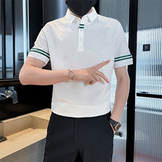主推款2025夏季翻领短袖T恤织带设计高级感Polo衫T9516-P48，男装T恤，电商D342