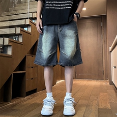 夏季设计感百搭时尚五分裤美式潮牌宽松牛仔短裤男现货K8014-P40，男装牛仔裤，星座512-3