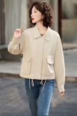 皮衣外套女士2025新款春秋高端欧货小个子短款PU皮夹克上衣，女装皮衣，魅丽静蓝