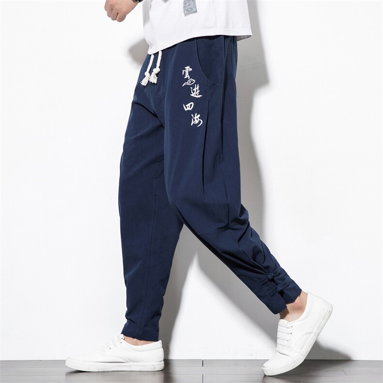 风春季男士盘扣宽松刺绣休闲裤束脚哈伦裤男长裤运动裤M78P55，女装休闲裤，钱塘788(原4013)