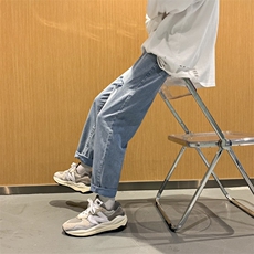 破洞牛仔裤男潮牌宽松直筒港风复古阔腿裤夏ins韩版裤K1010-P35，男装牛仔裤，星座512-2