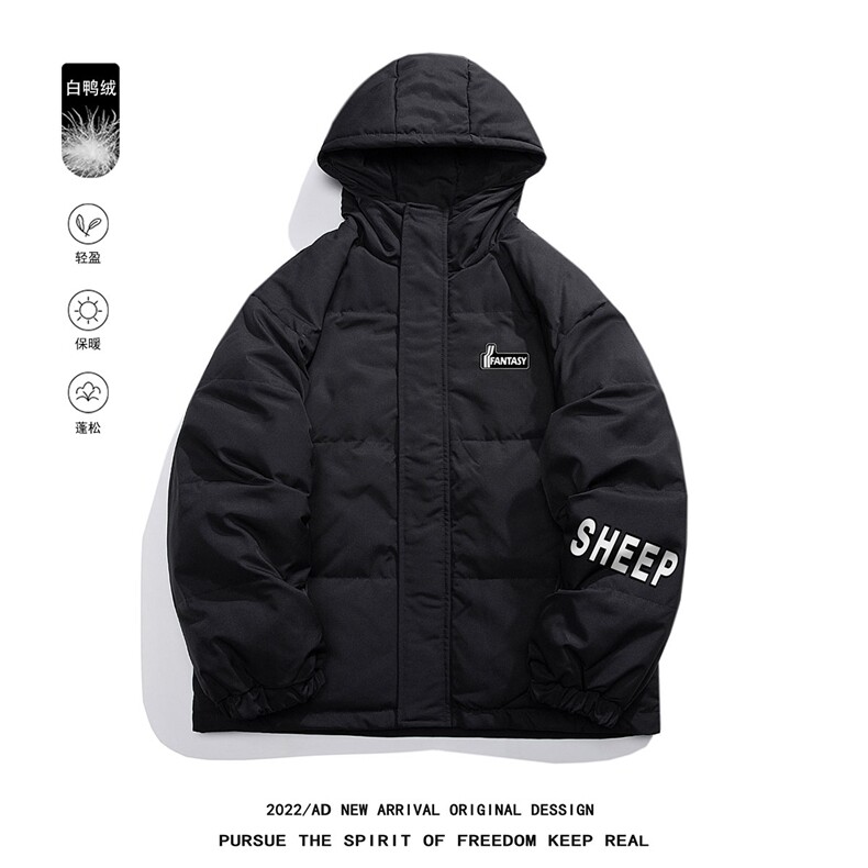 白鸭绒白底22冬季潮流印花宽松百搭保暖连帽羽绒服YR1301P225K258图片